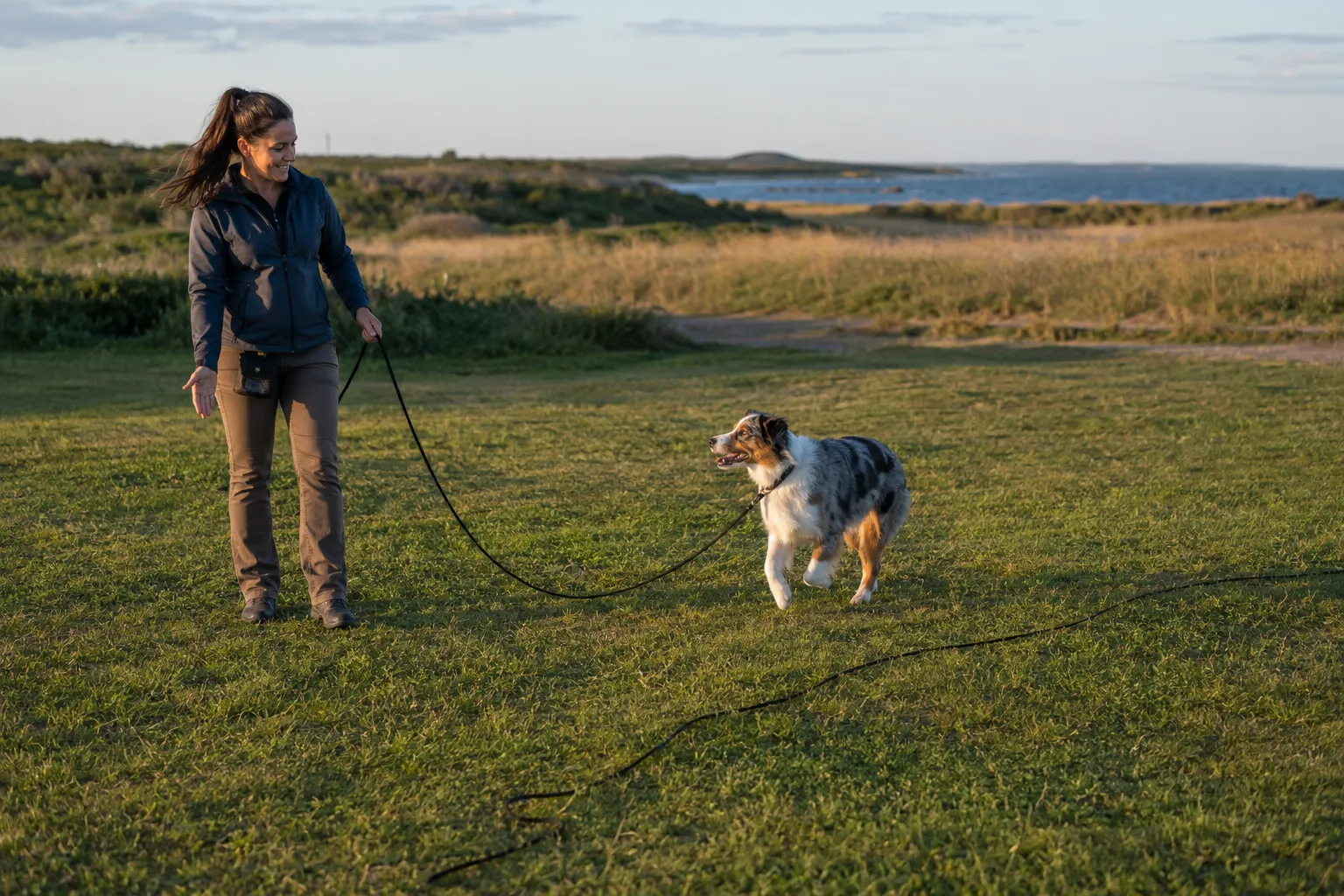 Dog and owner enjoying training time together in an open field