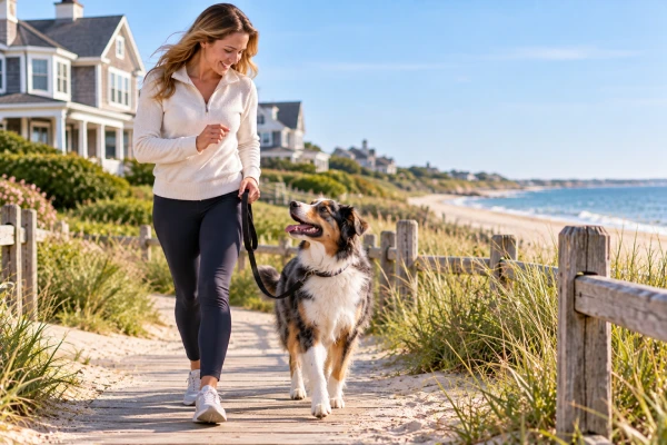 Dog enjoying time with a trainer in the Hamptons