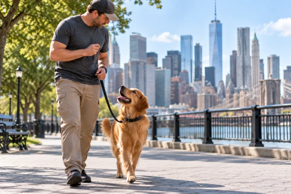 Dog and trainer during a training session in Manhattan
